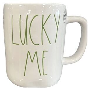Rae Dunn Double Sided  Cream Mug with Green 'Lucky Me' Text